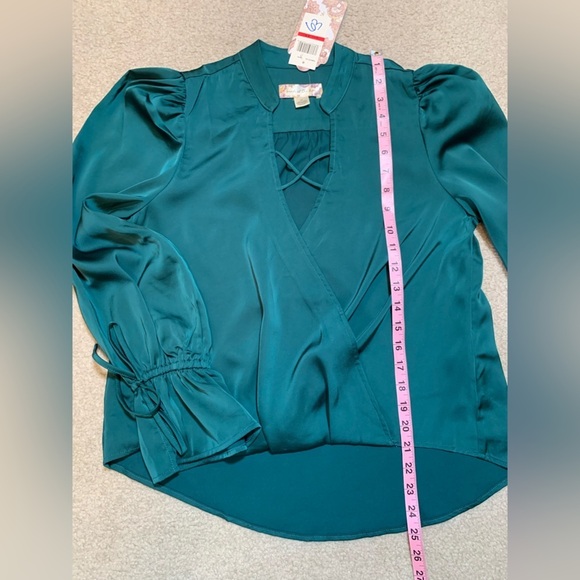 NWT Band of the Free Sara Pine Satin Long Sleeve Top Women Xs to Small Green - Picture 6 of 8